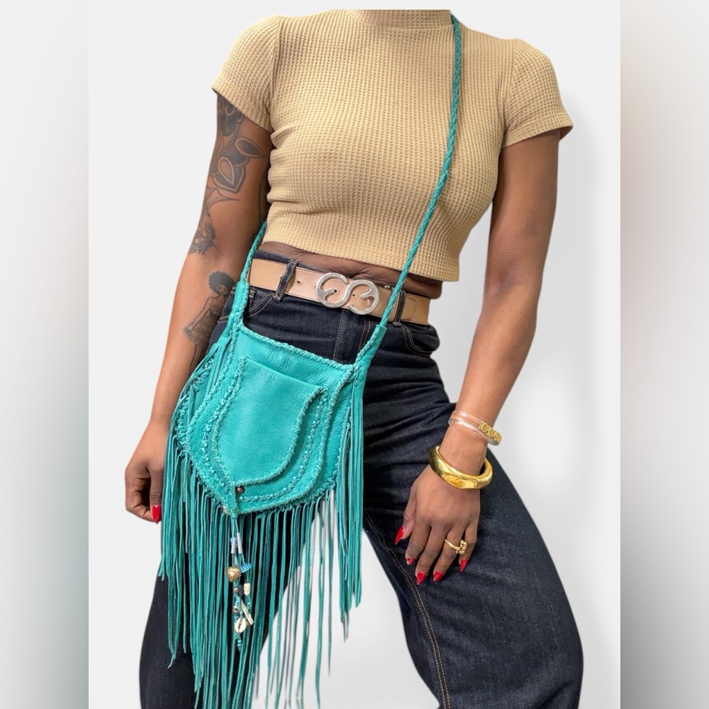 1970s Turquoise Fringe Crossbody – Bohemian Leather Festival Bag